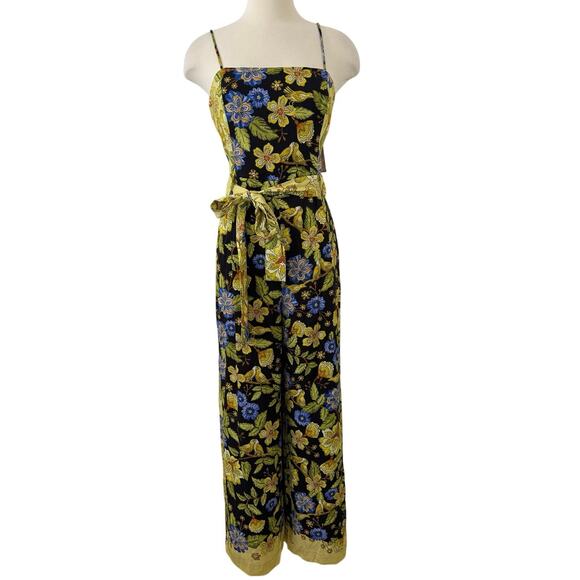 Farm Rio Square-Neck Floral Jumpsuit Wide Leg Smocked Back L NWT - Picture 1 of 16